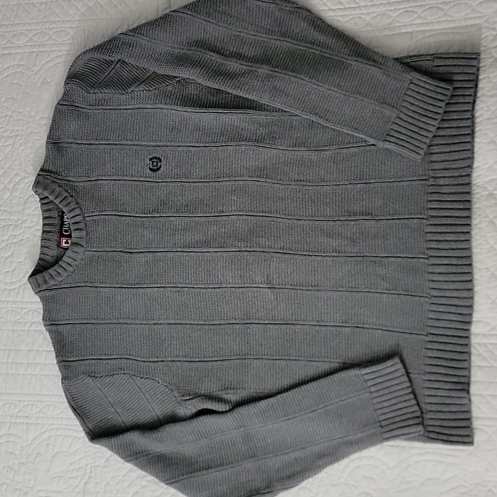Chaps Mens Gray Crewneck Sweater with Ribbed Texture Size L